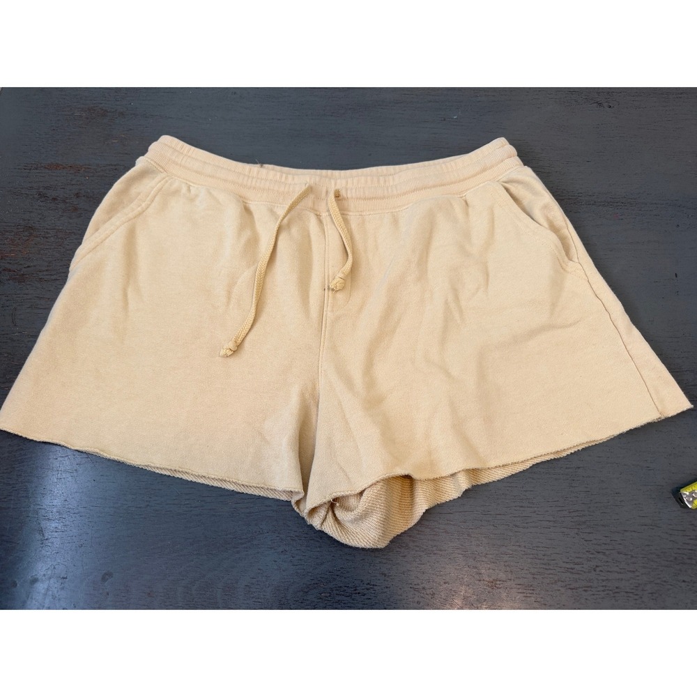 Secret Treasures Womens XL Yellow French Terry Lounge Shorts Raw Hem Drawstring